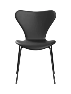 Fritz Hansen Spisebordsstole<3107 stol, fuldpolstret Essential læder lava/sort stel af Arne Jacobsen
