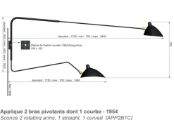 Editions Serge Mouille Væglamper|Spots<Big Wall Lamp w/2 Rotating Arms, 1 Straight, 1 Curved af Serge Mouille