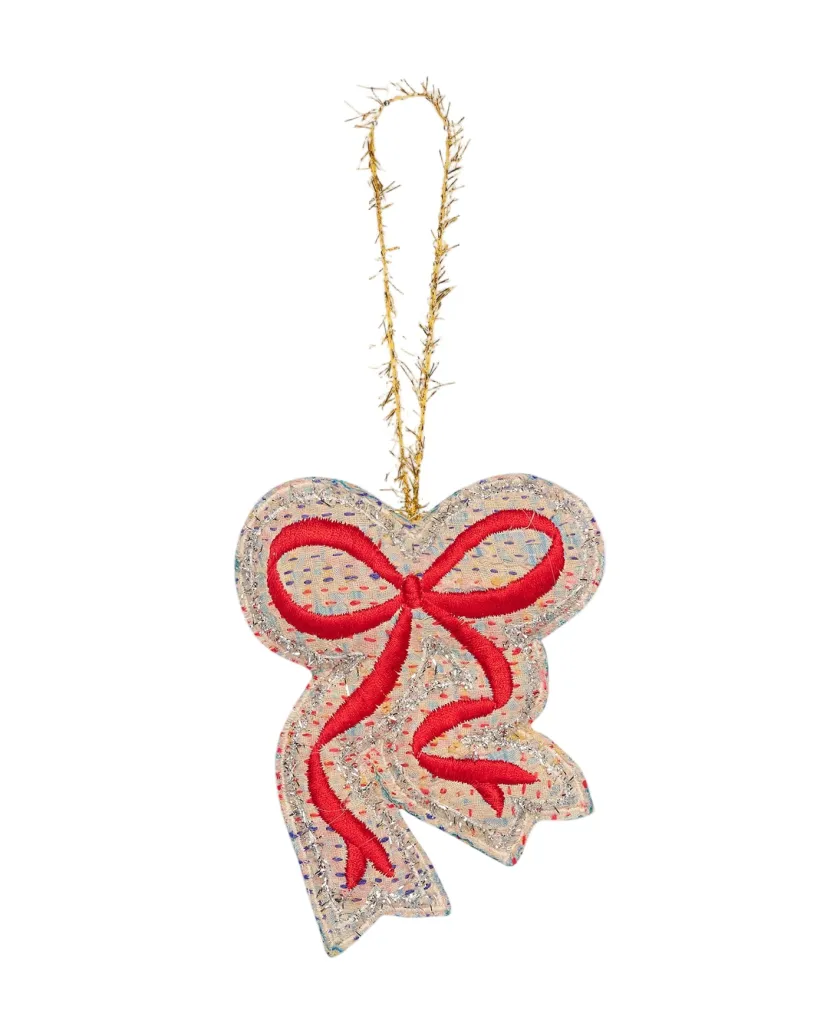 Sissel Edelbo Juletræspynt<Christmas Kantha Bow Juleornament - Sløjfe fra