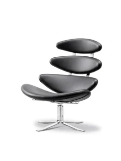 Fredericia Furniture Lænestole<Corona Stol, sort omni 301 læder fra Erik Jørgensen