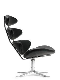 Fredericia Furniture Lænestole<Corona Stol, sort omni 301 læder fra Erik Jørgensen