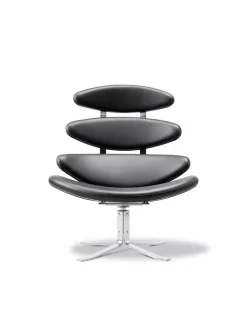 Fredericia Furniture Lænestole<Corona Stol, sort omni 301 læder fra Erik Jørgensen