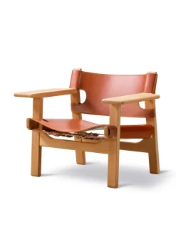 Fredericia Furniture Lænestole<Den Spanske Stol i mørkebrun læder, valnød olie af Børge Mogensen