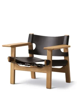 Fredericia Furniture Lænestole<Den Spanske Stol i mørkebrun læder, valnød olie af Børge Mogensen