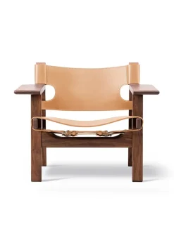 Fredericia Furniture Lænestole<Den Spanske Stol i mørkebrun læder, valnød olie af Børge Mogensen