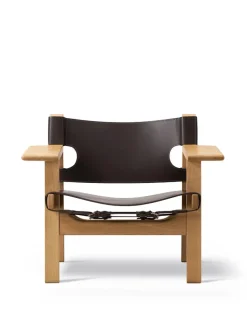 Fredericia Furniture Lænestole<Den Spanske Stol i naturfarvet læder, valnød olie af Børge Mogensen