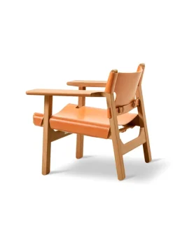 Fredericia Furniture Lænestole<Den Spanske Stol i naturfarvet læder, valnød olie af Børge Mogensen