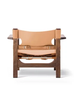 Fredericia Furniture Lænestole<Den Spanske Stol i naturfarvet læder, valnød olie af Børge Mogensen