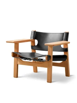 Fredericia Furniture Lænestole<Den Spanske Stol i naturfarvet læder, valnød olie af Børge Mogensen