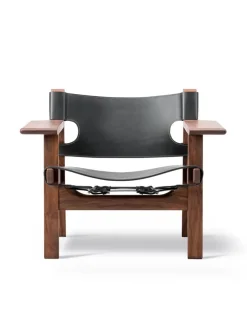 Fredericia Furniture Lænestole<Den Spanske Stol i naturfarvet læder, valnød olie af Børge Mogensen