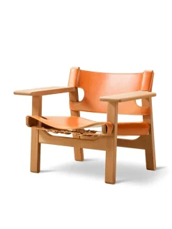 Fredericia Furniture Lænestole<Den Spanske Stol i naturfarvet læder, eg olie af Børge Mogensen