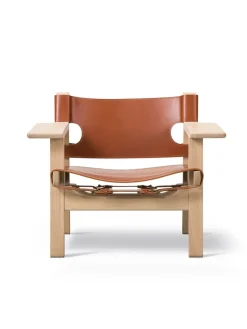 Fredericia Furniture Lænestole<Den Spanske Stol i naturfarvet læder, eg olie af Børge Mogensen