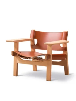 Fredericia Furniture Lænestole<Den Spanske Stol i naturfarvet læder, eg olie af Børge Mogensen