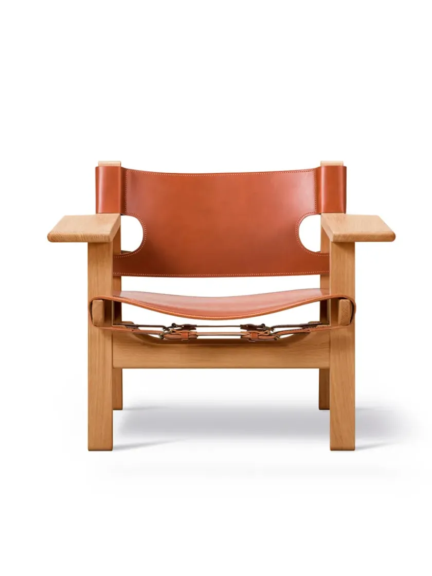 Fredericia Furniture Lænestole<Den Spanske Stol i sort læder, valnød olie af Børge Mogensen