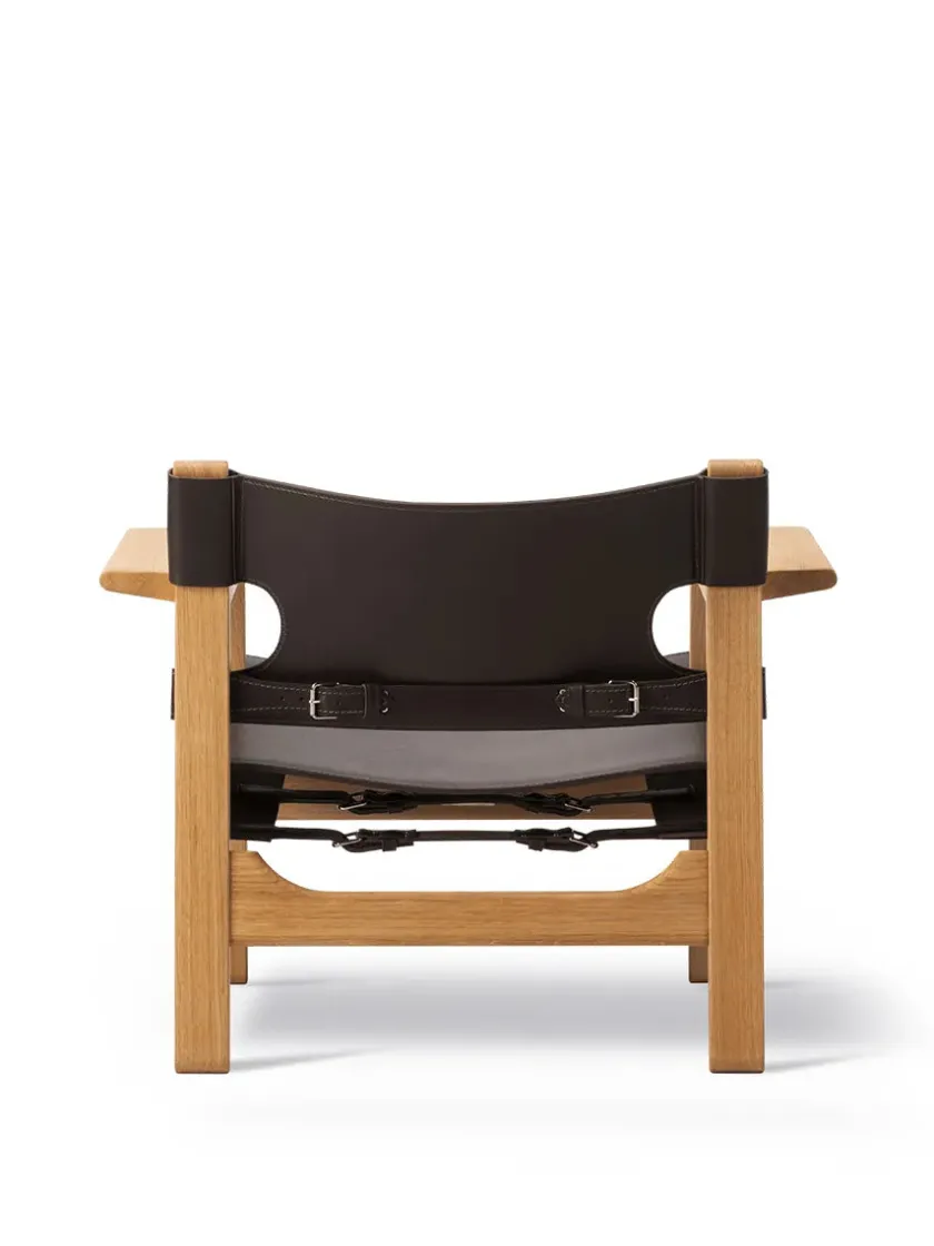 Fredericia Furniture Lænestole<Den Spanske Stol i sort læder, valnød olie af Børge Mogensen