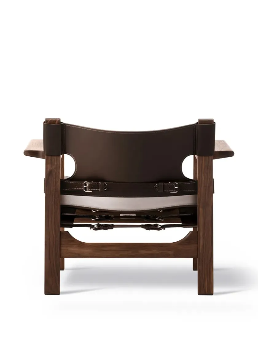 Fredericia Furniture Lænestole<Den Spanske Stol i sort læder, valnød olie af Børge Mogensen