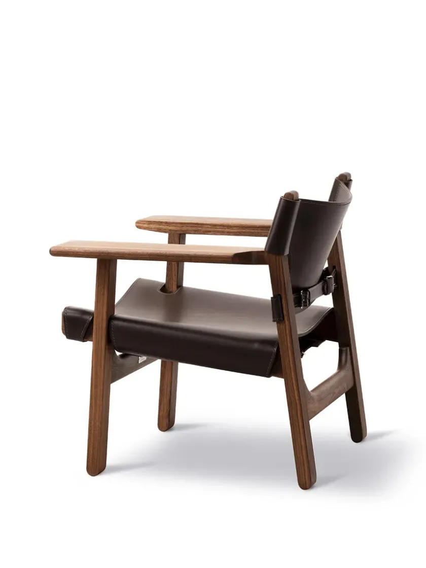 Fredericia Furniture Lænestole<Den Spanske Stol i sort læder, valnød olie af Børge Mogensen