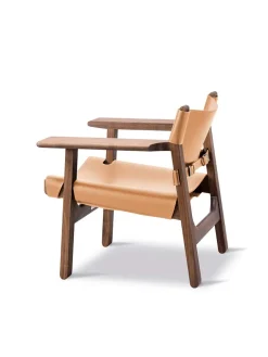 Fredericia Furniture Lænestole<Den Spanske Stol i sort læder, valnød olie af Børge Mogensen