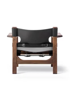 Fredericia Furniture Lænestole<Den Spanske Stol i sort læder, valnød olie af Børge Mogensen