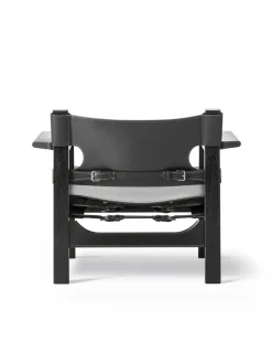 Fredericia Furniture Lænestole<Den Spanske Stol i sort læder, eg sort lak af Børge Mogensen