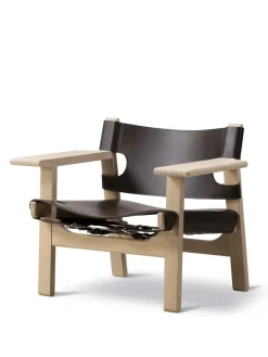 Fredericia Furniture Lænestole<Den Spanske Stol i sort læder, eg sort lak af Børge Mogensen