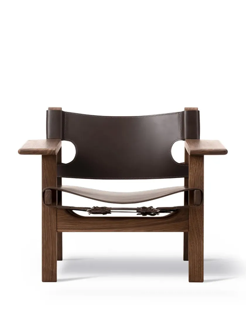 Fredericia Furniture Lænestole<Den Spanske Stol i sort læder, eg sort lak af Børge Mogensen