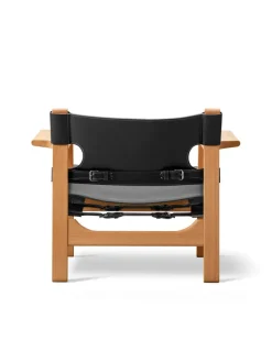 Fredericia Furniture Lænestole<Den Spanske Stol i sort læder, eg sort lak af Børge Mogensen