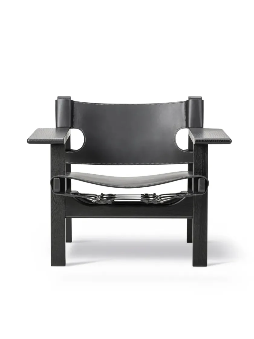 Fredericia Furniture Lænestole<Den Spanske Stol i sort læder, eg sort lak af Børge Mogensen