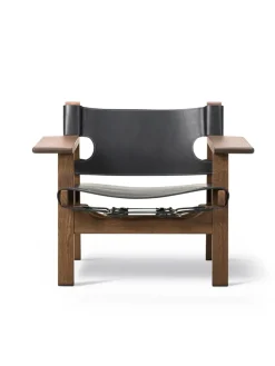 Fredericia Furniture Lænestole<Den Spanske Stol i sort læder, eg sort lak af Børge Mogensen