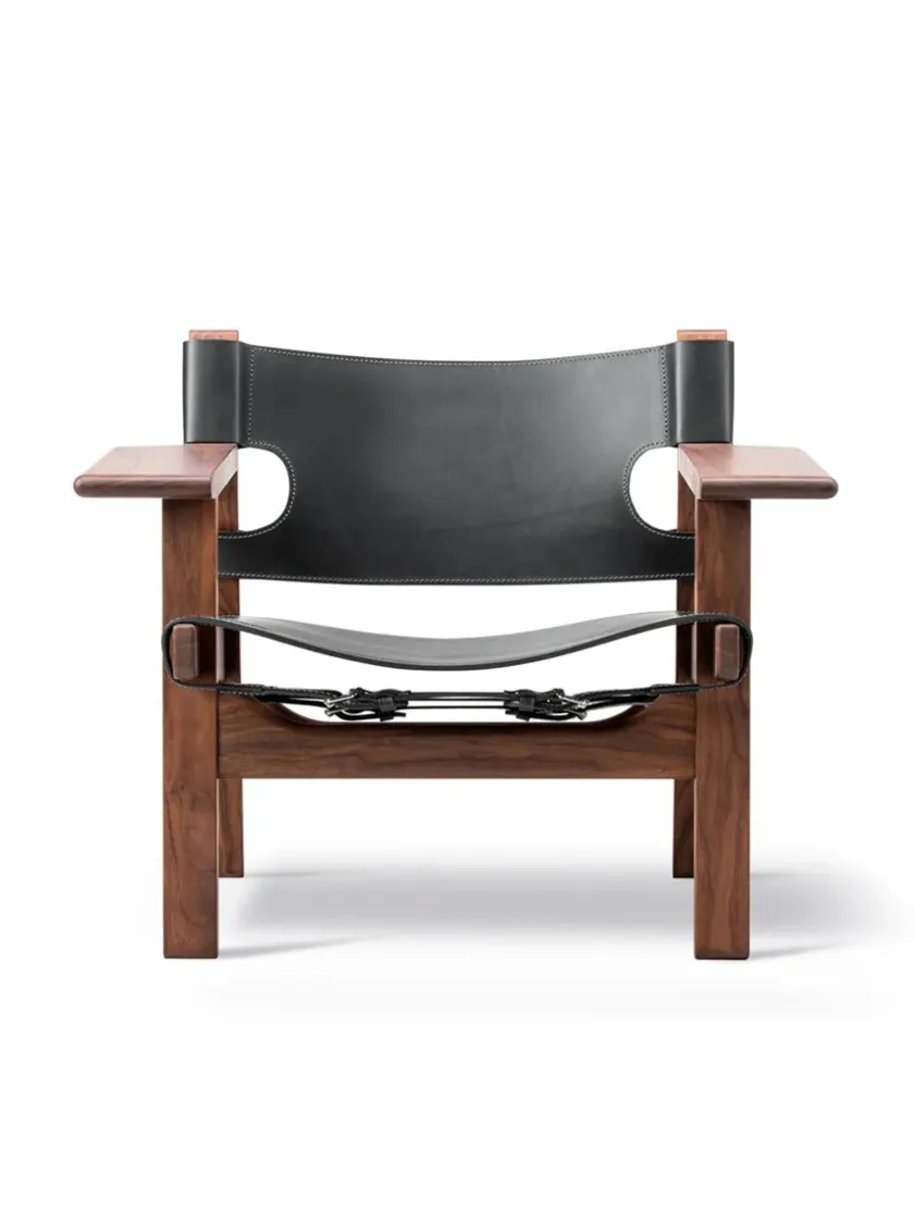 Fredericia Furniture Lænestole<Den Spanske Stol i sort læder, eg sort lak af Børge Mogensen