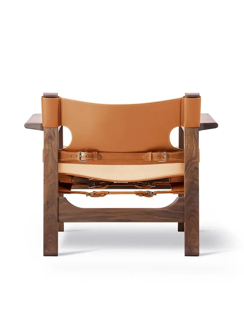 Fredericia Furniture Lænestole<Den Spanske Stol i sort læder, røget eg olie af Børge Mogensen