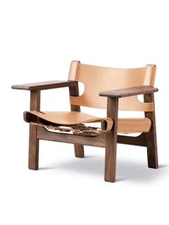 Fredericia Furniture Lænestole<Den Spanske Stol i sort læder, røget eg olie af Børge Mogensen