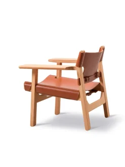 Fredericia Furniture Lænestole<Den Spanske Stol i sort læder, røget eg olie af Børge Mogensen