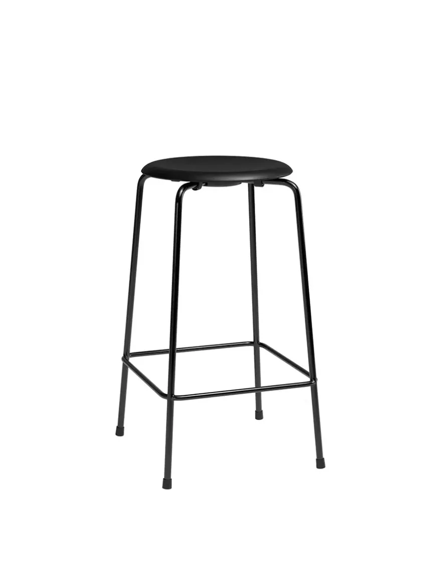 Fritz Hansen Barstole<Dot Barstol m. 4 ben, sort stel/sort læder af Arne Jacobsen