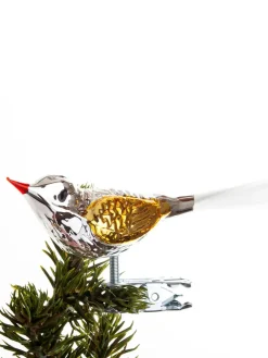 Brink Nordic Juletræspynt<Fugl m. Klemme 10 cm, sølvfarvet/guld fra