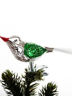 Brink Nordic Juletræspynt<Fugl m. Klemme 10 cm, sølvfarvet/pink fra