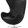 Fritz Hansen Lænestole<Ægget, sort læder/aluminium af Arne Jacobsen