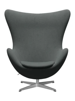 Fritz Hansen Lænestole<Ægget, sort læder/aluminium af Arne Jacobsen