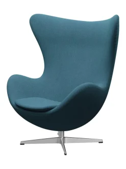 Fritz Hansen Lænestole<Ægget, sort læder/aluminium af Arne Jacobsen
