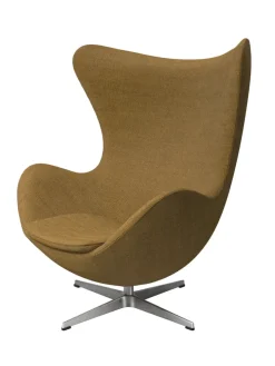 Fritz Hansen Lænestole<Ægget, sort læder/aluminium af Arne Jacobsen