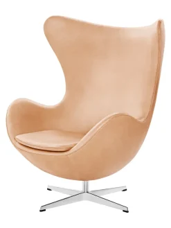 Fritz Hansen Lænestole<Ægget, sort læder/aluminium af Arne Jacobsen