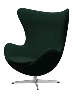 Fritz Hansen Lænestole<Ægget, sort læder/aluminium af Arne Jacobsen