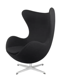 Fritz Hansen Lænestole<Ægget, sort læder/aluminium af Arne Jacobsen