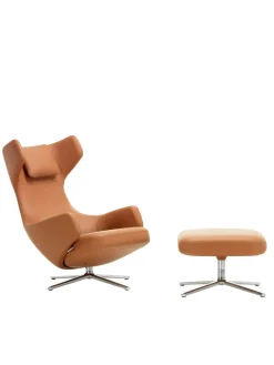Vitra Fodskamler|Lænestole<Grand Repos Lænestol inkl. Fodskammel, cognac (Premium Læder) fra