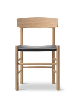 Fredericia Furniture Spisebordsstole<J39 Folkestolen Sædepolstret, Sort Læder af Børge Mogensen