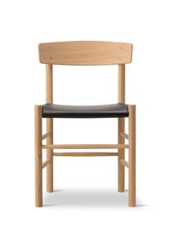 Fredericia Furniture Spisebordsstole<J39 Folkestolen Sædepolstret, Sort Læder af Børge Mogensen