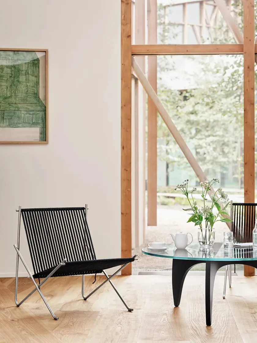 Fritz Hansen Loungestole|Lænestole<PK4 Loungestol i sort, stålstel af Poul Kjærholm