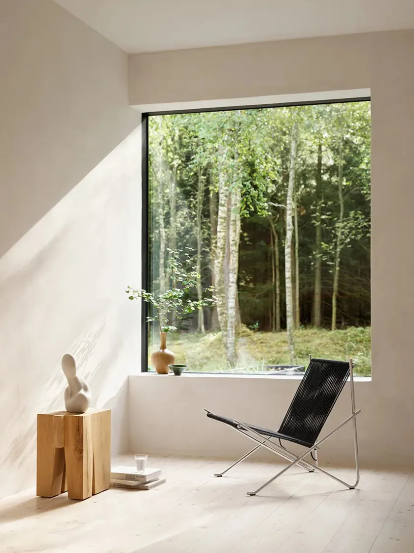 Fritz Hansen Loungestole|Lænestole<PK4 Loungestol i sort, stålstel af Poul Kjærholm