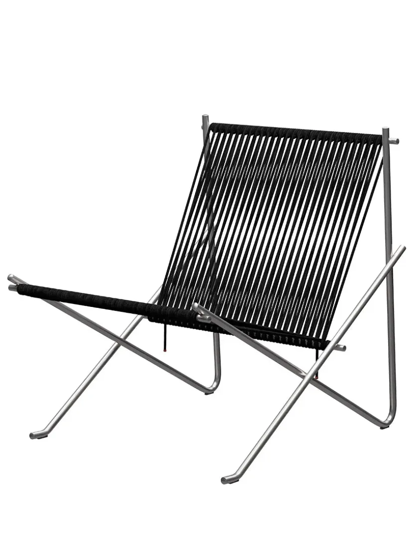 Fritz Hansen Loungestole|Lænestole<PK4 Loungestol i sort, stålstel af Poul Kjærholm