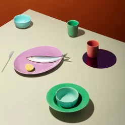 Lyngby Porcelæn Service<Rhombe dyb tallerken, grøn Ø24,5 cm fra